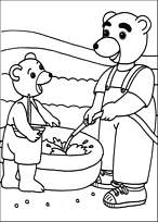 coloriage papa ours remplit la piscine de petit ours brun
